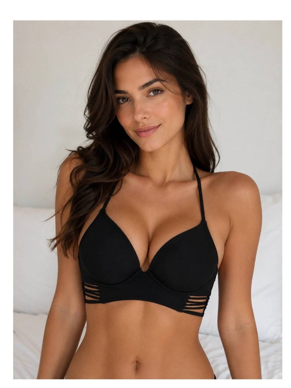 New Victoria's Secret Swimsuit Bikini Gorgeous Strappy PushUp Black Bra Size 34C